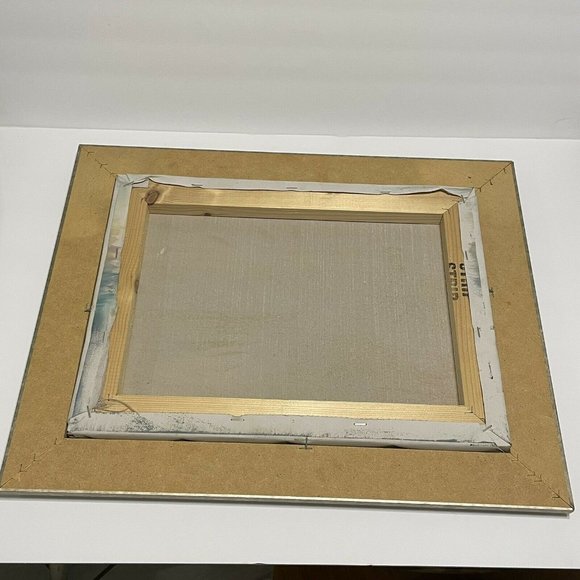 Sunset Seascape Beach Painting  20x16” Signed  Wood Framed Lighthouse Birds - Picture 7 of 10